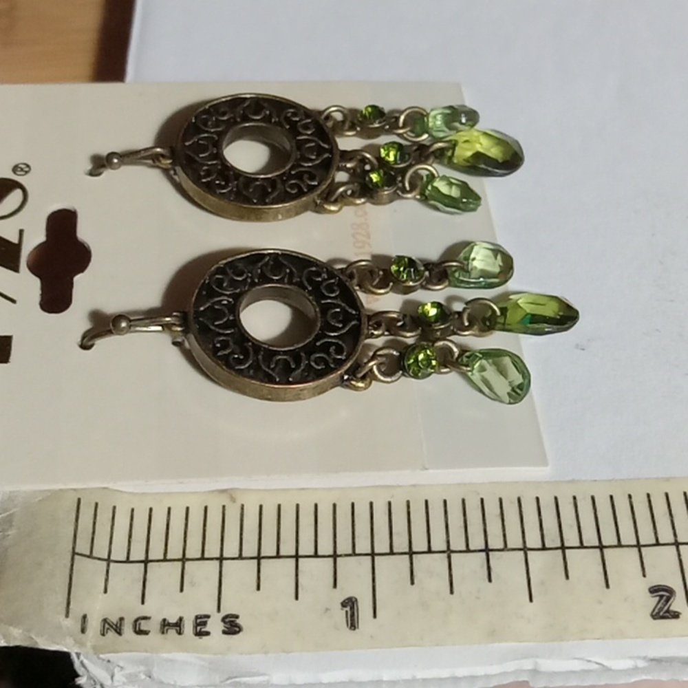 Earrings Metal Green Dangly Beads 1928ยฎ Brand - Picture 7 of 7